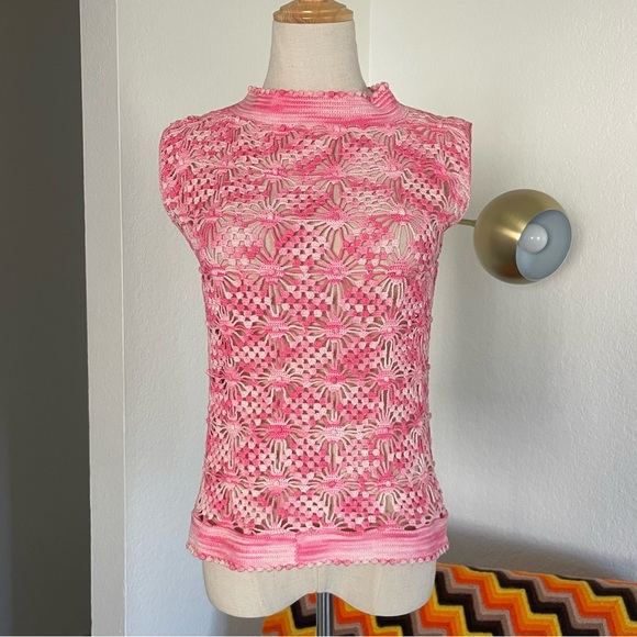 Vintage Tops - Vintage Hippie Mod Crochet High Neck Top